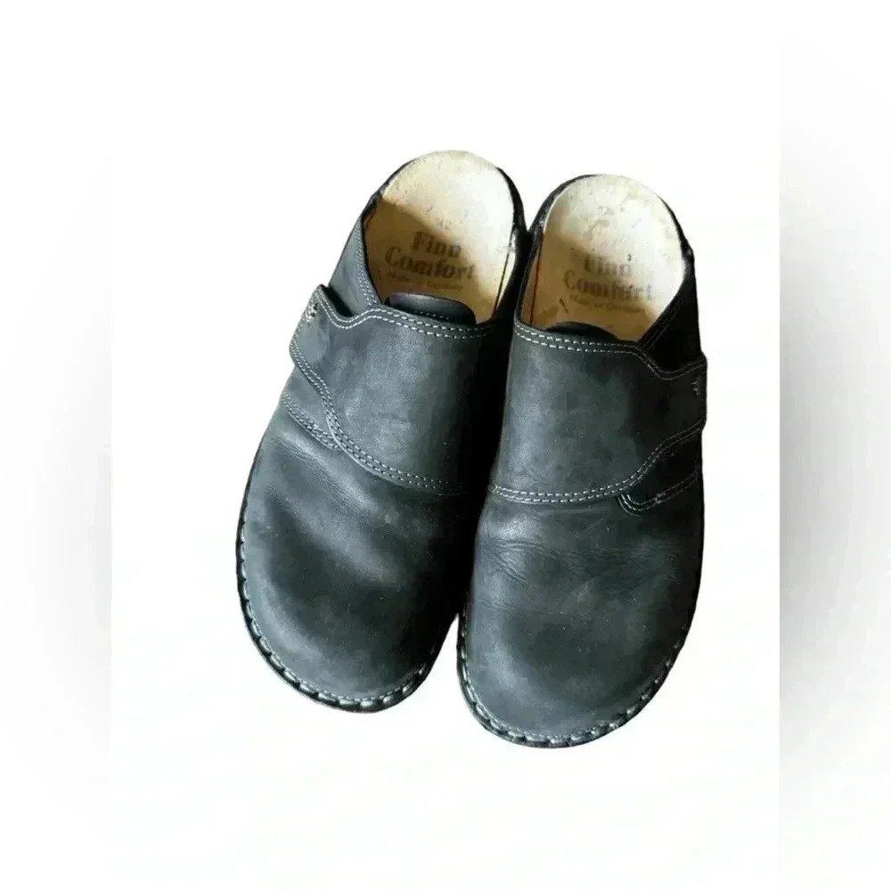 FINN COMFORT Men’s Black Venice Leather Mule Shoes Size EUR 42
